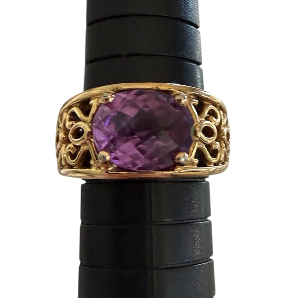 925 Sterling Silver Vermeil And Lab-Created Sapphire Ring, Size 7